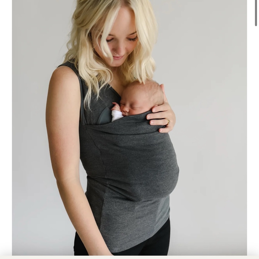 Womens Lalabu Soothe Tank Top Babywearing Shirt Gray Size Medium Postpartum